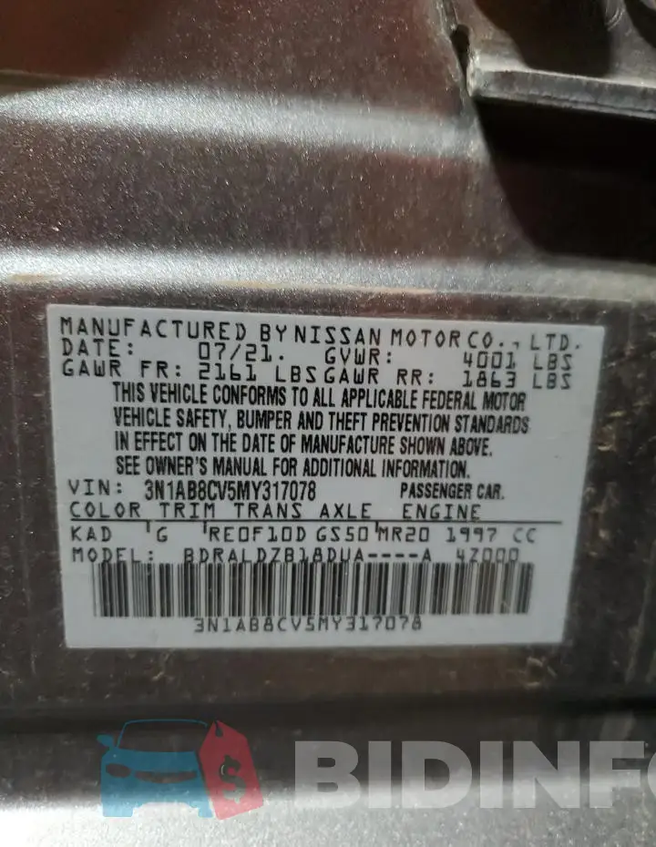 3N1AB8CV5MY317078 Photo# 12