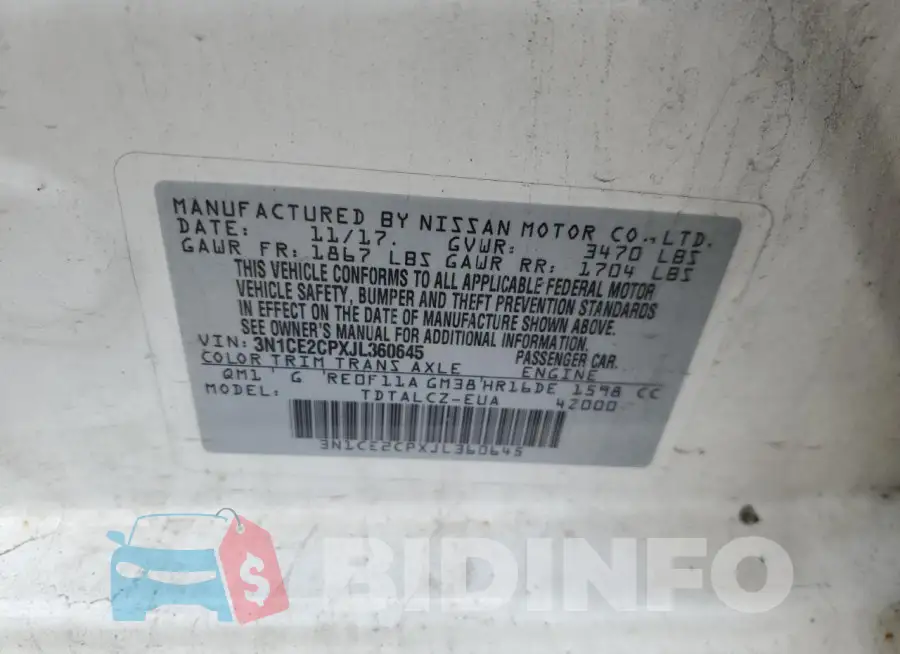 3N1CE2CPXJL360645 Photo# 13