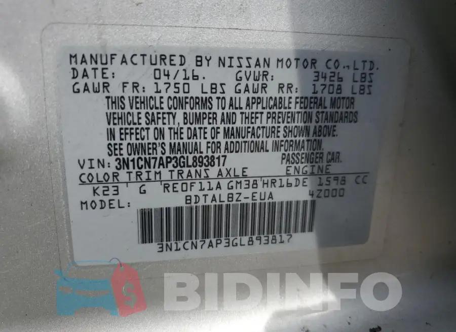 3N1CN7AP3GL893817 Photo# 12