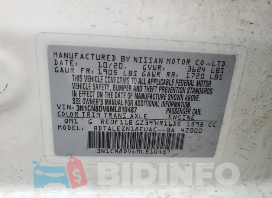 3N1CN8DV6ML810487 Photo# 13