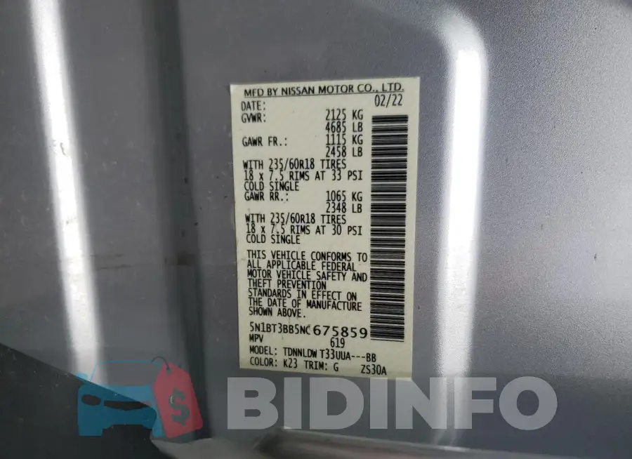 5N1BT3BB5NC675859 Photo# 13