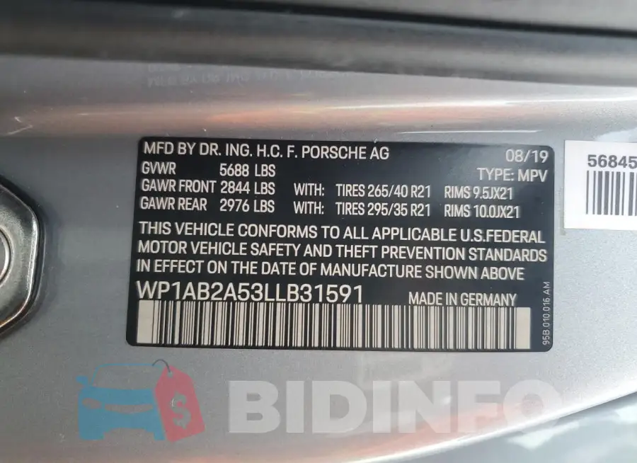WP1AB2A53LLB31591 Photo# 13