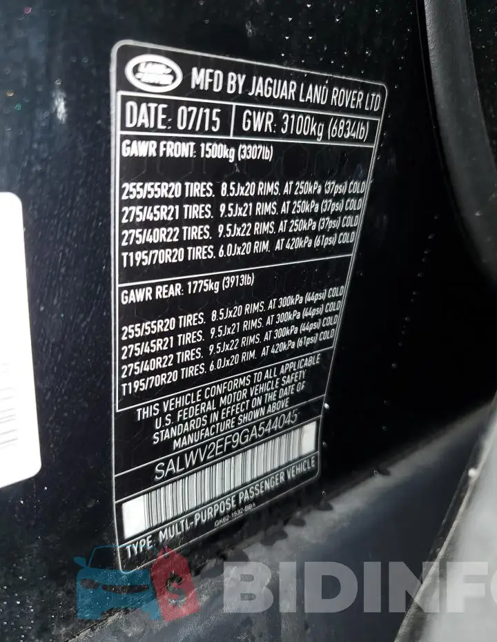 SALWV2EF9GA544045 Photo# 14