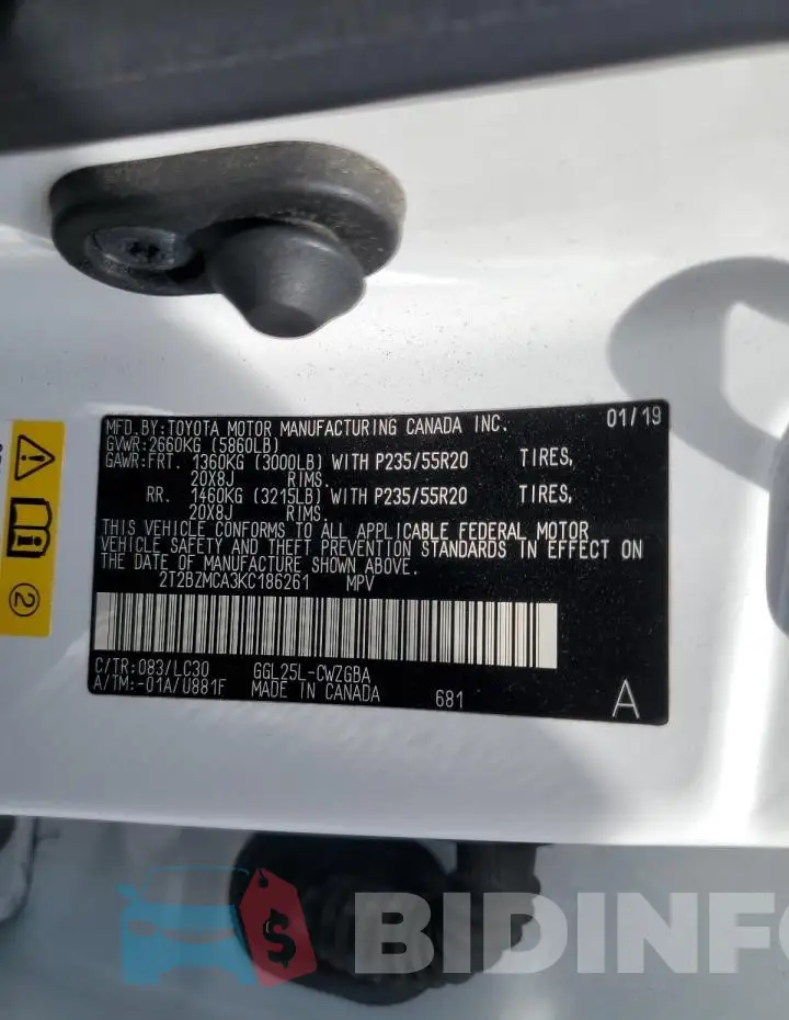 2T2BZMCA3KC186261 Photo# 14