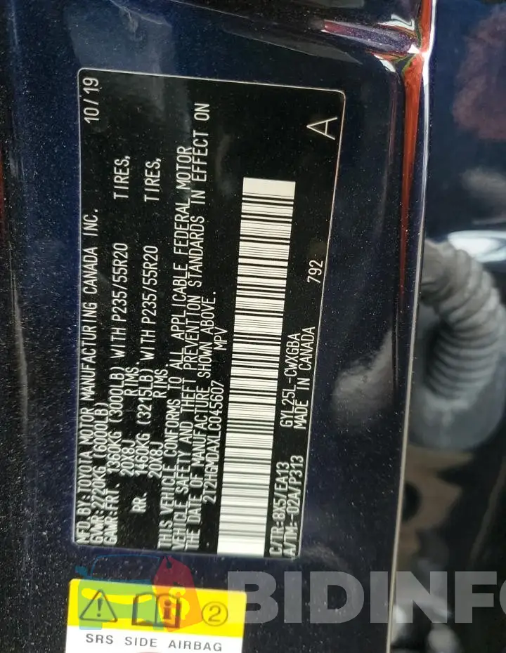 2T2HGMDAXLC045607 Photo# 12