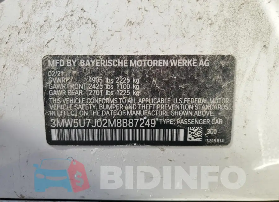 3MW5U7J02M8B87249 Photo# 12
