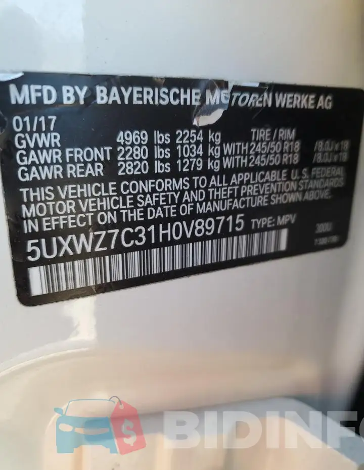 5UXWZ7C31H0V89715 Photo# 13