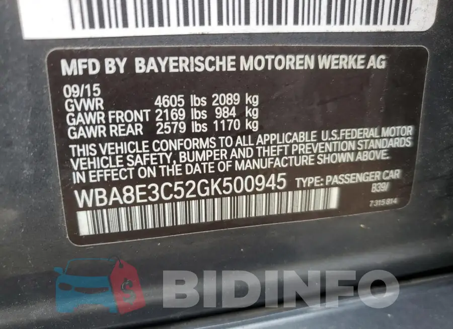 WBA8E3C52GK500945 Photo# 12