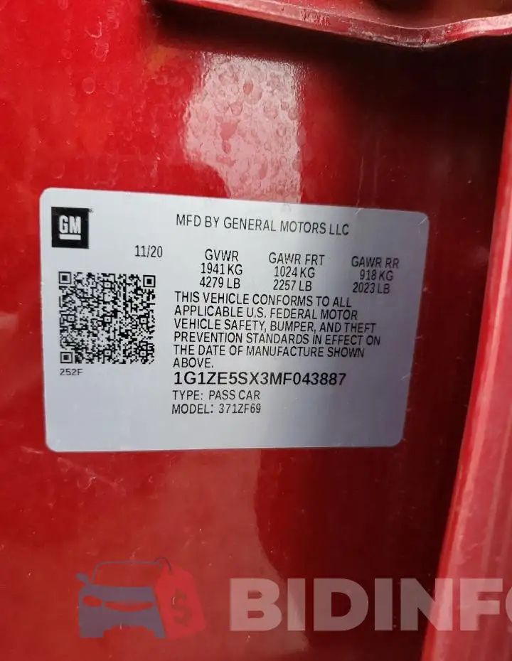 1G1ZE5SX3MF043887 Photo# 12