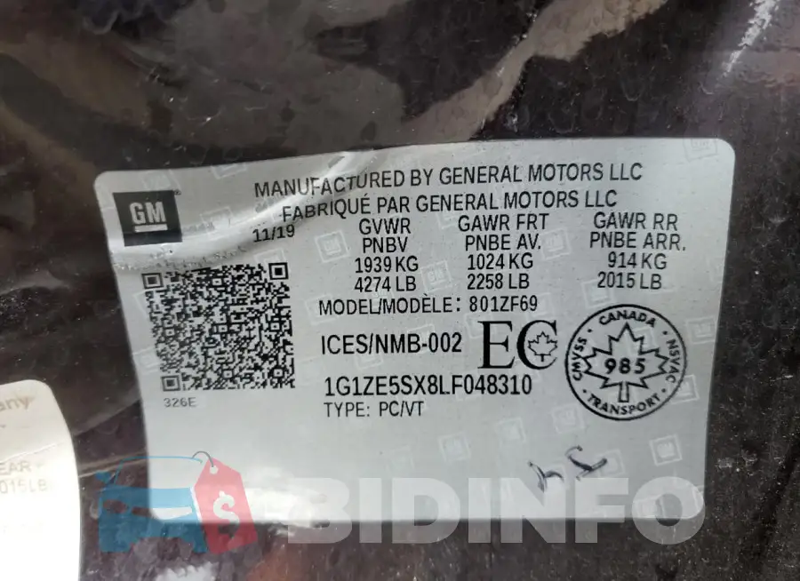 1G1ZE5SX8LF048310 Photo# 12