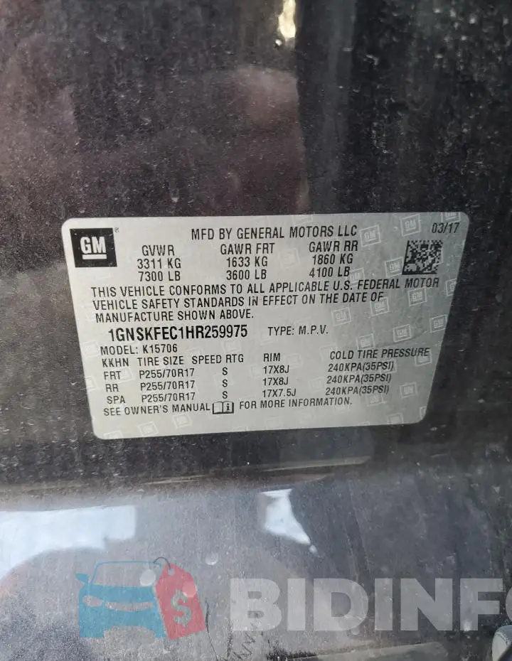 1GNSKFEC1HR259975 Photo# 13
