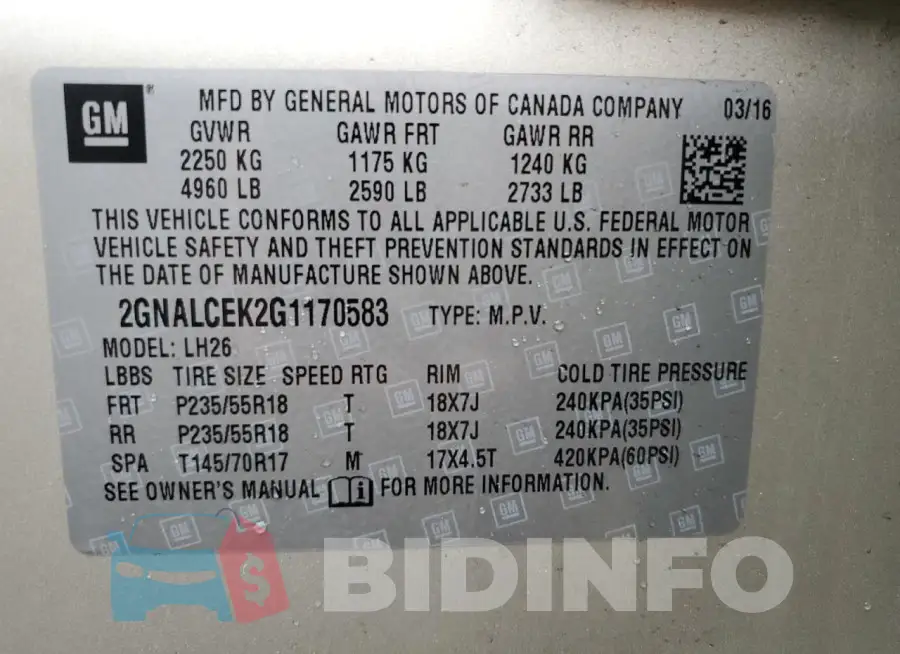 2GNALCEK2G1170583 Photo# 13