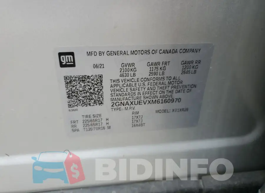 2GNAXUEVXM6160970 Photo# 13