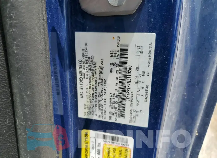 1FA6P8TH7N5110260 Photo# 13