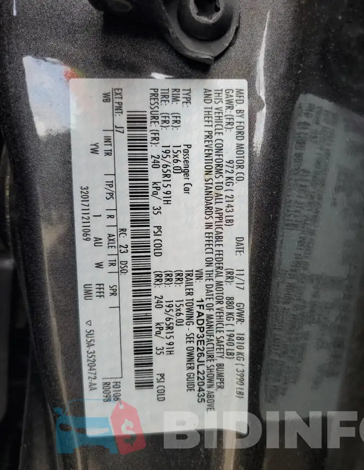 1FADP3E26JL220435 Photo# 12