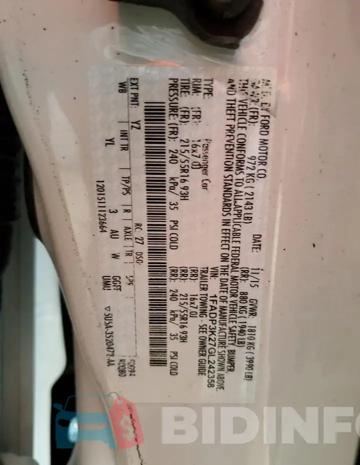 1FADP3K27GL242358 Photo# 12