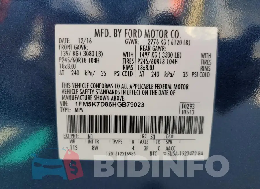 1FM5K7D86HGB79023 Photo# 14