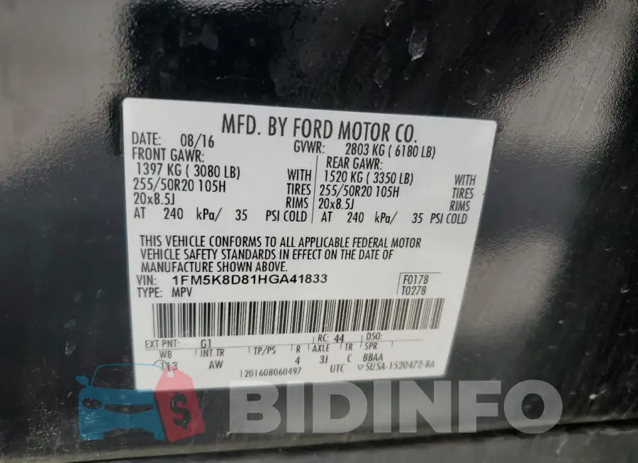 1FM5K8D81HGA41833 Photo# 13