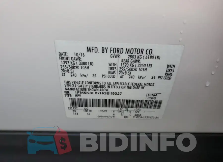 1FM5K8F87HGB19027 Photo# 12