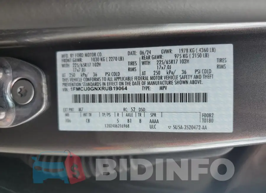 1FMCU0GNXRUB19064 Photo# 13
