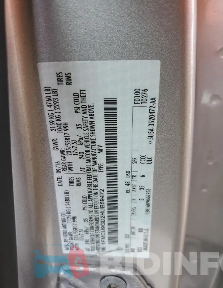 1FMCU9GD2HUB59472 Photo# 13