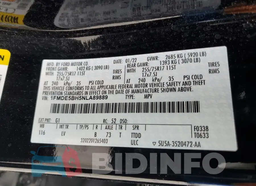 1FMDE5BH5NLA89889 Photo# 13