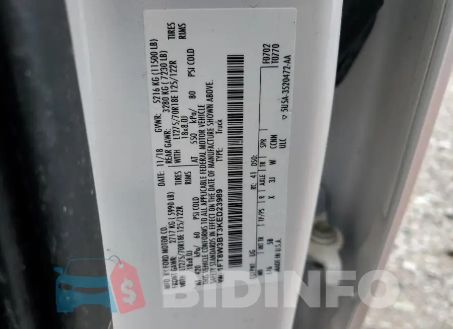 1FT8W3BT3KED23989 Photo# 12