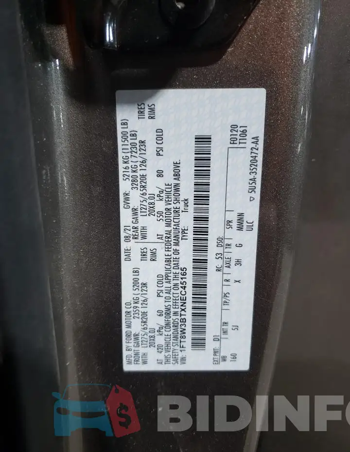 1FT8W3BTXNEC45165 Photo# 12