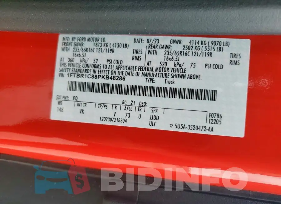 1FTBR1C88PKB48286 Photo# 12