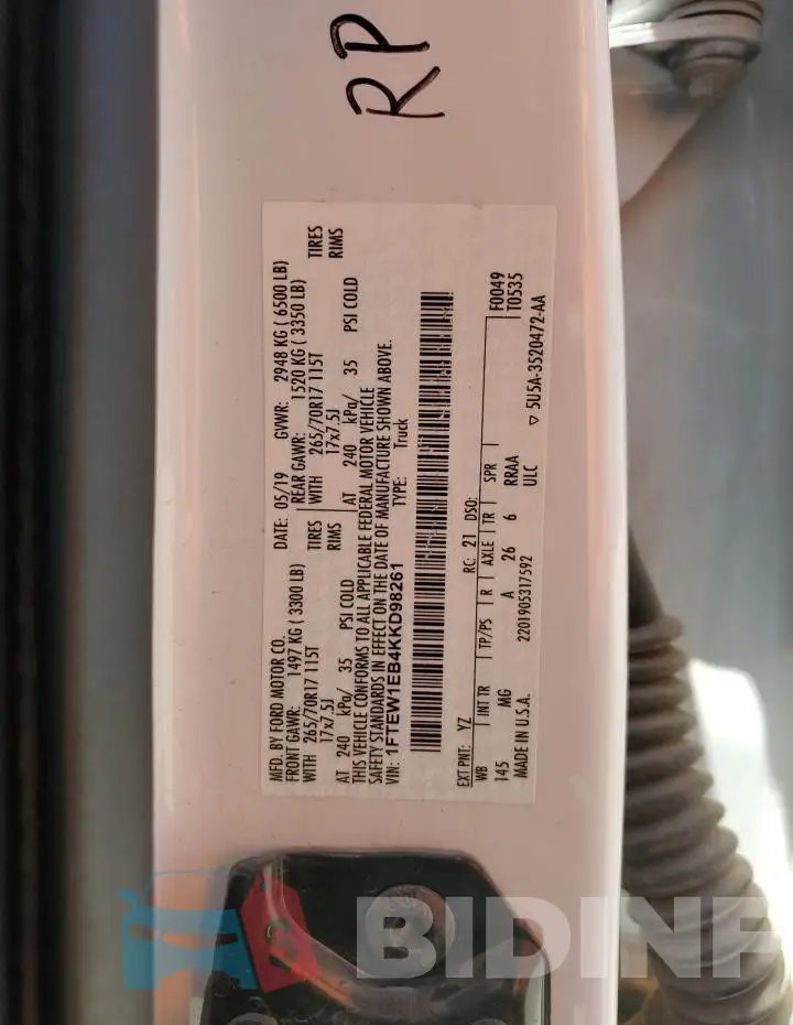 1FTEW1EB4KKD98261 Photo# 12