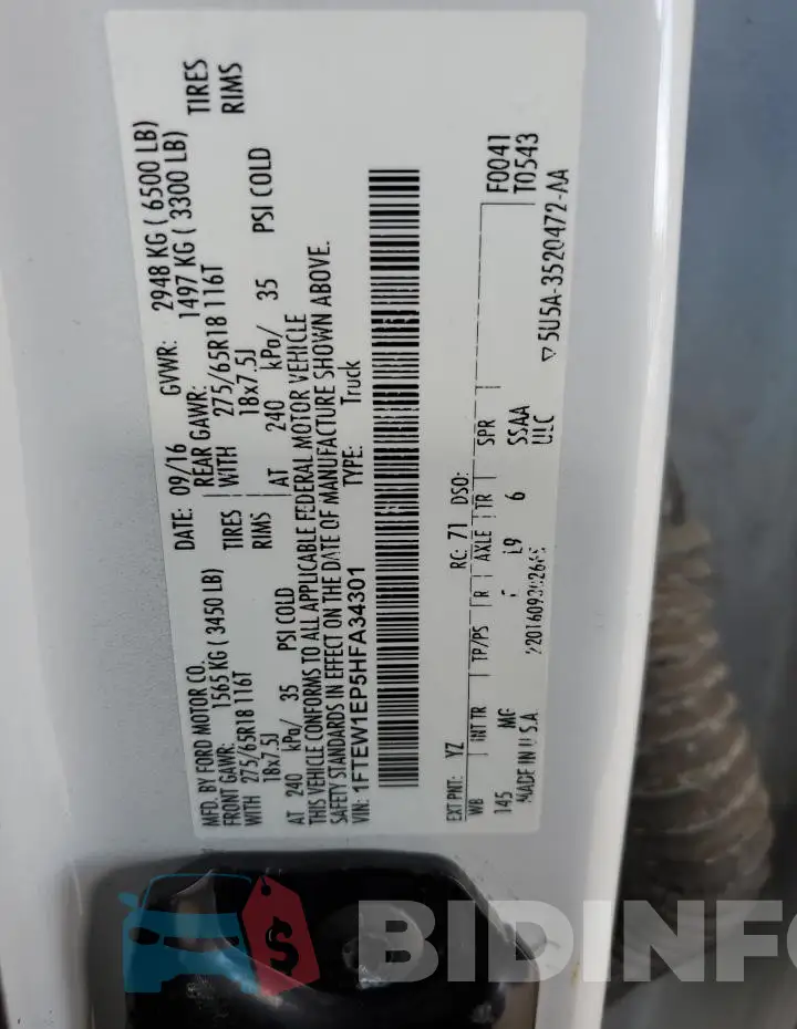 1FTEW1EP5HFA34301 Photo# 13