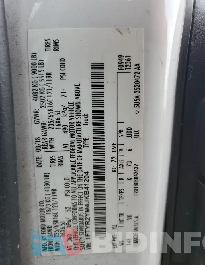 1FTYR2YM4JKB41204 Photo# 14