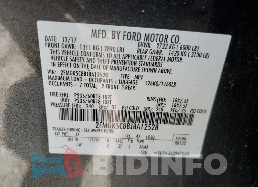 2FMGK5C88JBA12528 Photo# 13