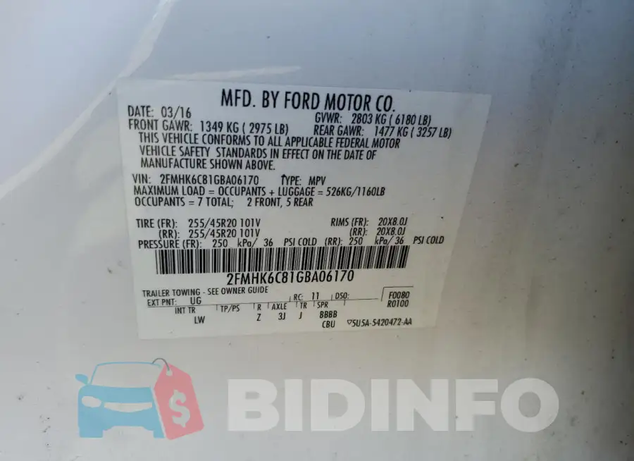 2FMHK6C81GBA06170 Photo# 13