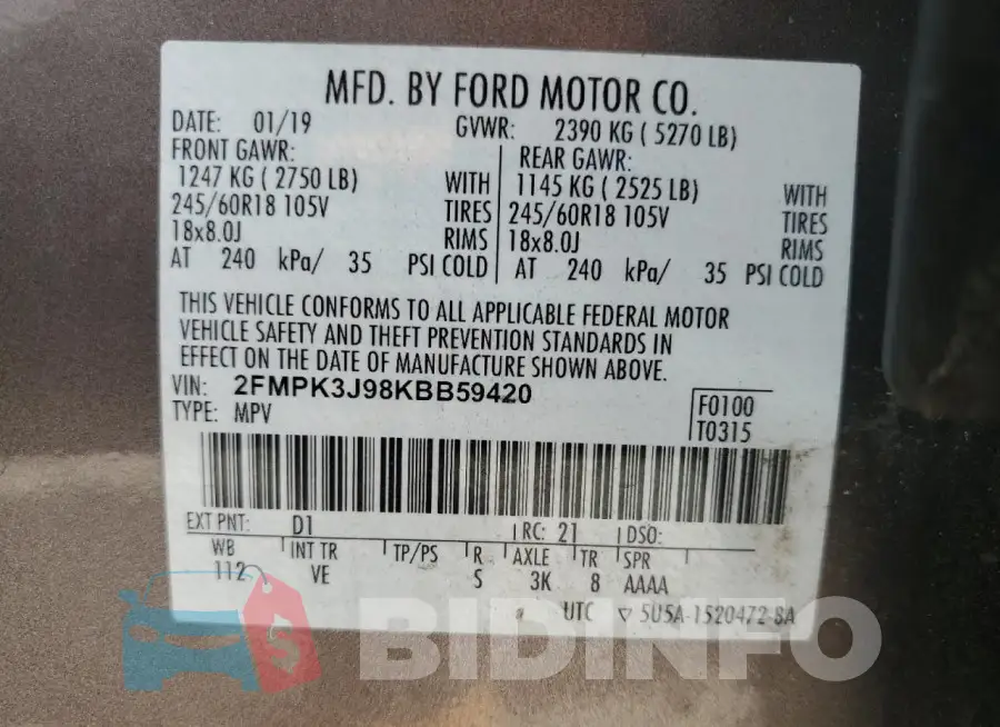 2FMPK3J98KBB59420 Photo# 12