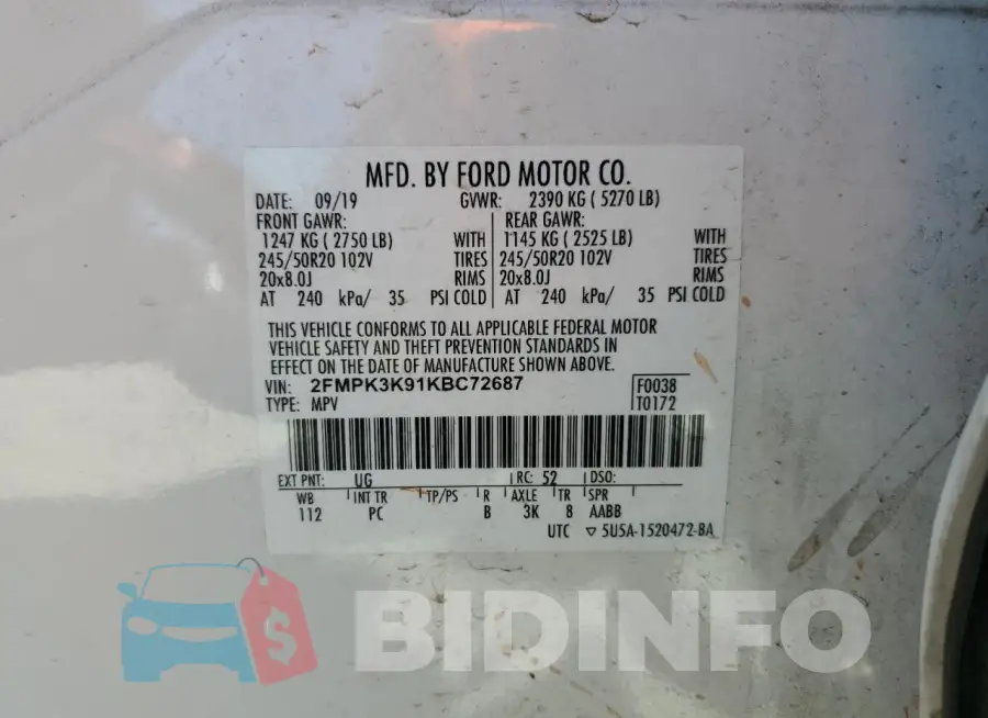 2FMPK3K91KBC72687 Photo# 13