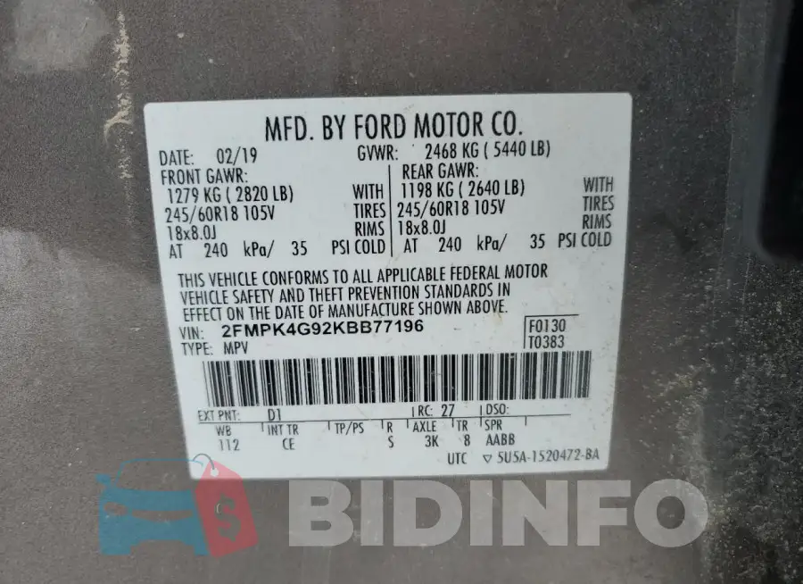 2FMPK4G92KBB77196 Photo# 12