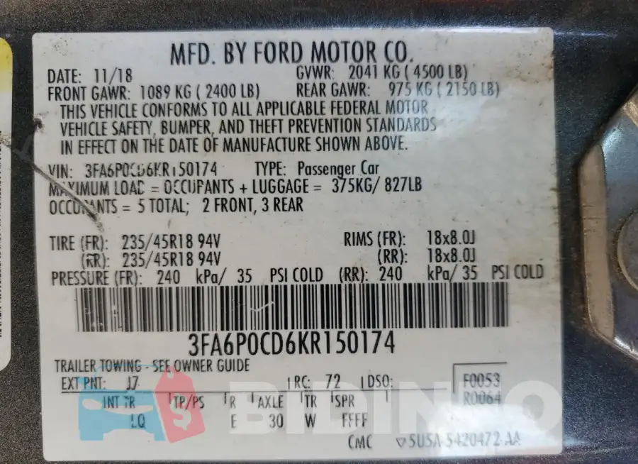 3FA6P0CD6KR150174 Photo# 12