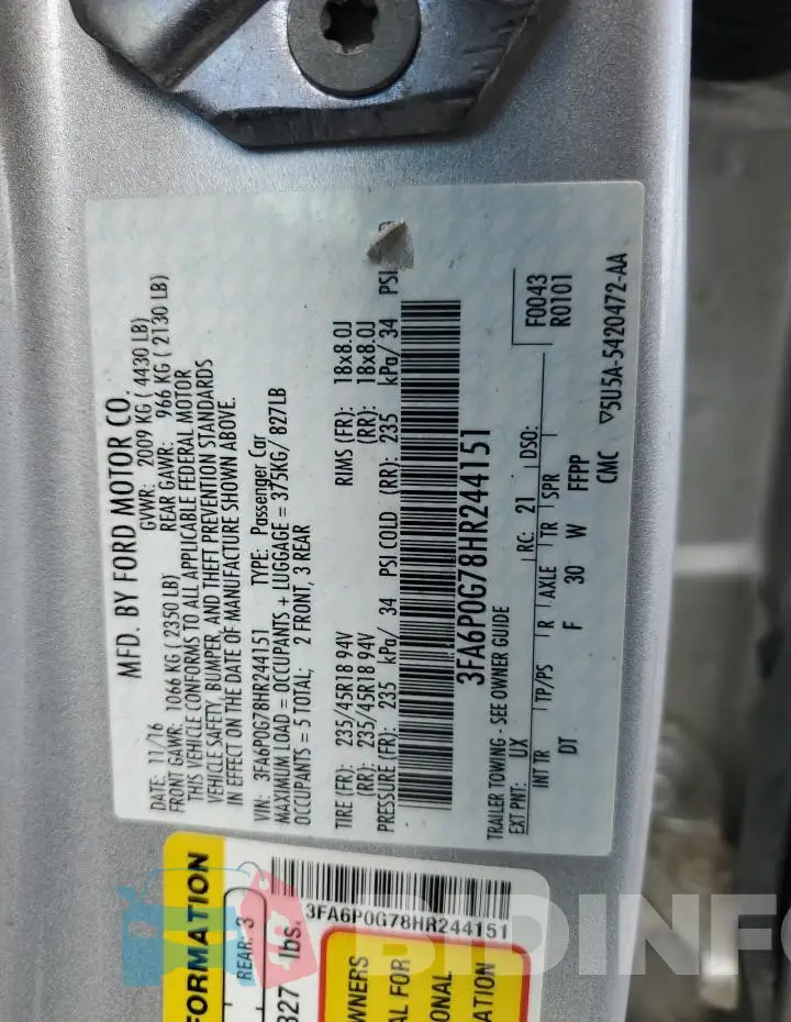 3FA6P0G78HR244151 Photo# 12