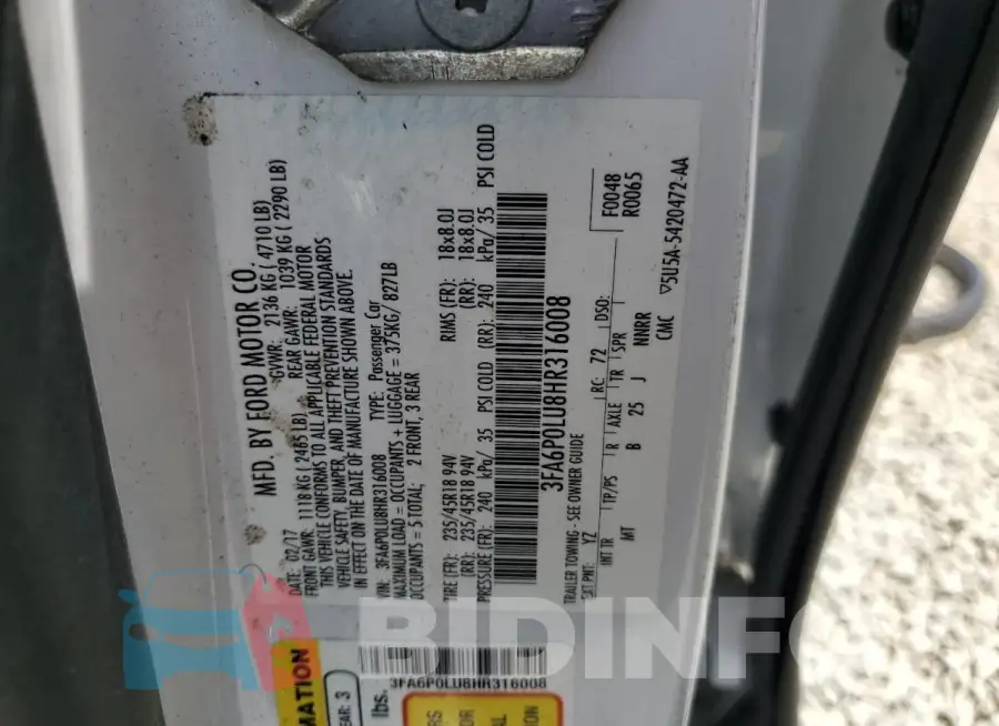 3FA6P0LU8HR316008 Photo# 12