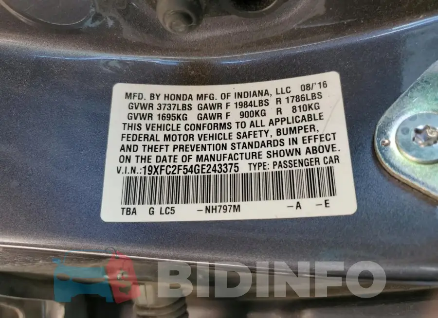 19XFC2F54GE243375 Photo# 12