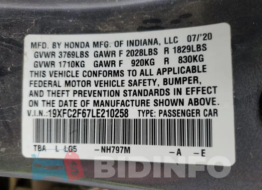 19XFC2F67LE210258 Photo# 12
