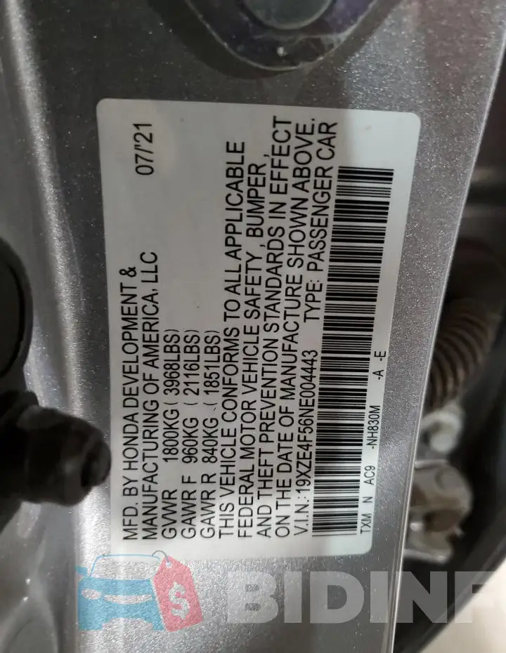 19XZE4F56NE004443 Photo# 12