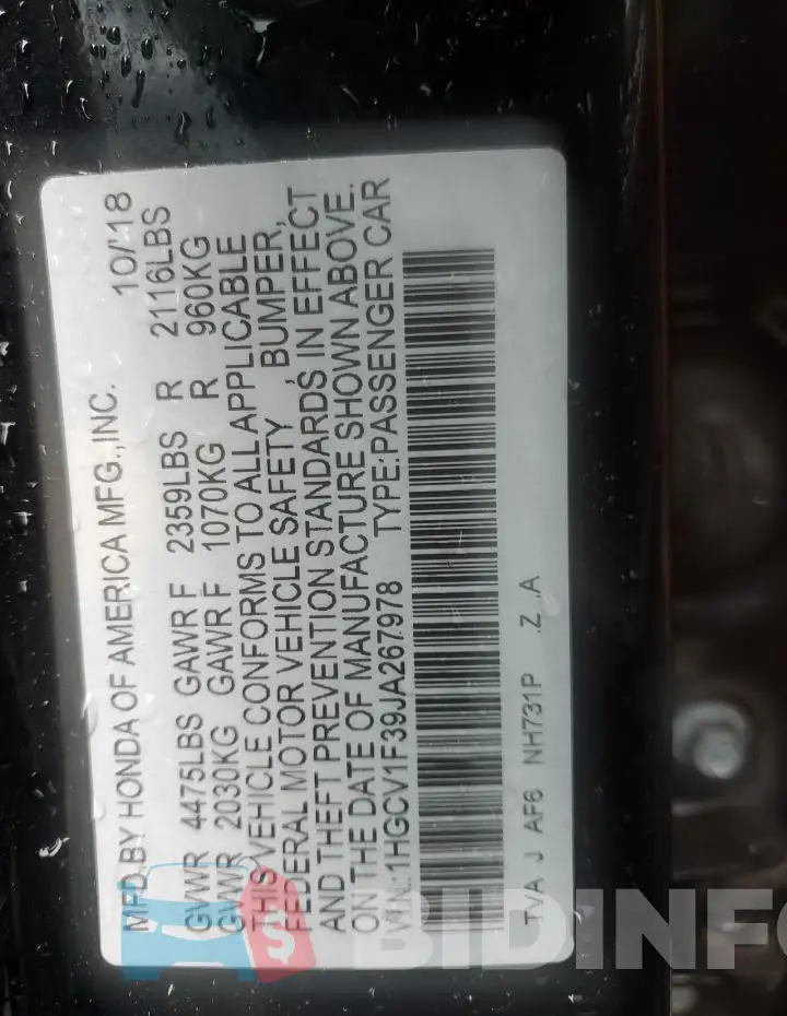 1HGCV1F39JA267978 Photo# 13