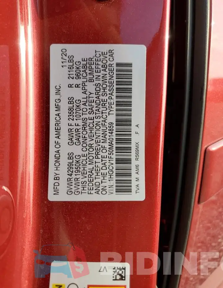 1HGCV1F50MA014859 Photo# 13