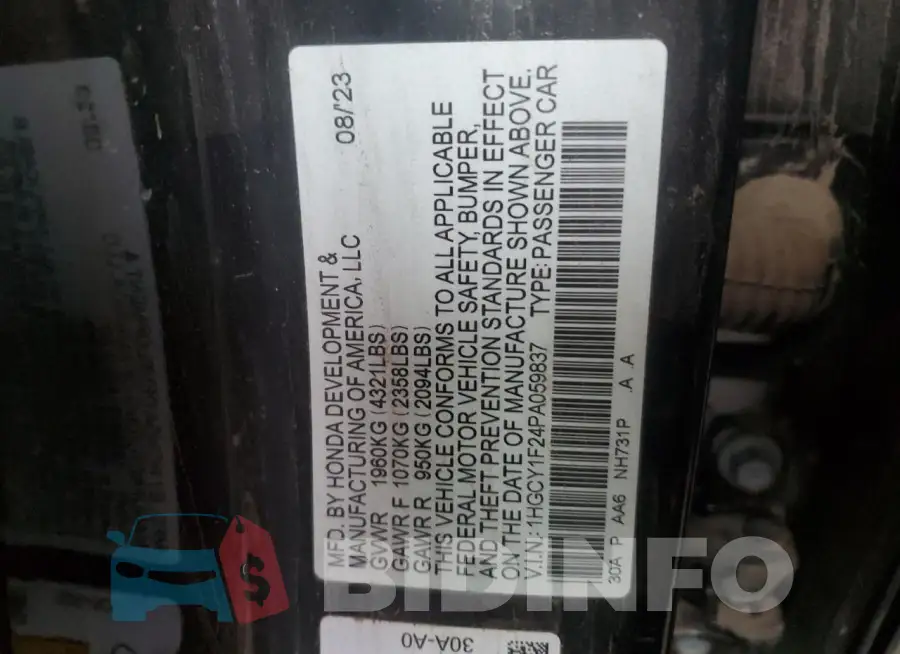 1HGCY1F24PA059837 Photo# 12