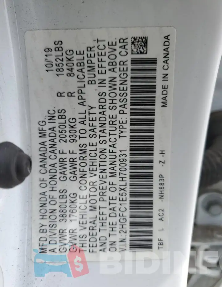 2HGFC1E5XLH700931 Photo# 13