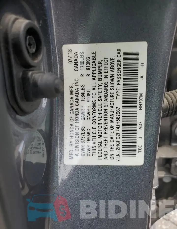 2HGFC2F74JH582667 Photo# 12