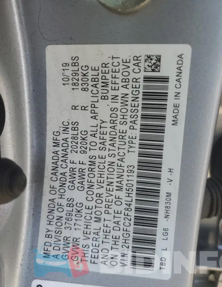 2HGFC2F84LH501193 Photo# 12