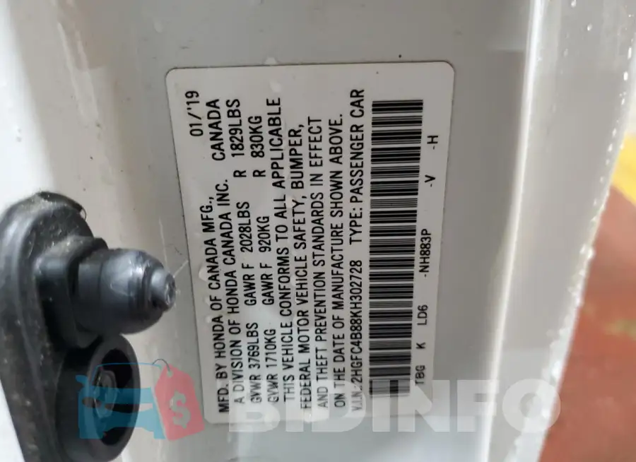 2HGFC4B88KH302728 Photo# 13